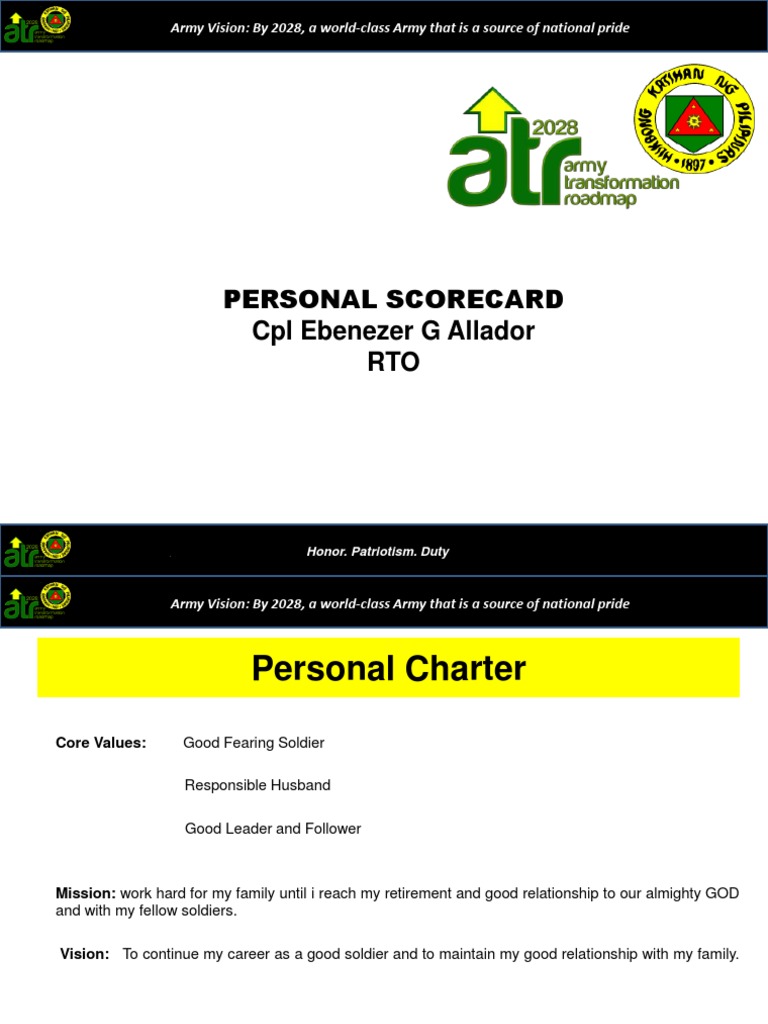 Personal Scorecard of Cpl Allador: Army Vision 2028 | PDF | Army | Business