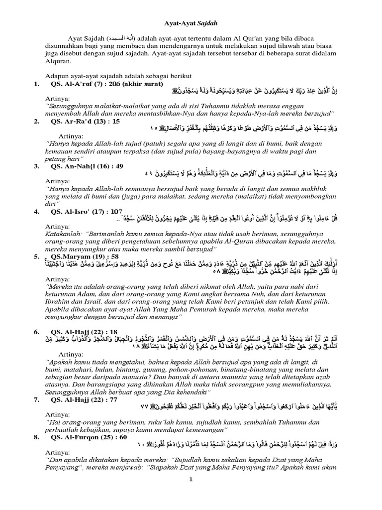 Ayat Ayat Sajdah Dalam Al Quran