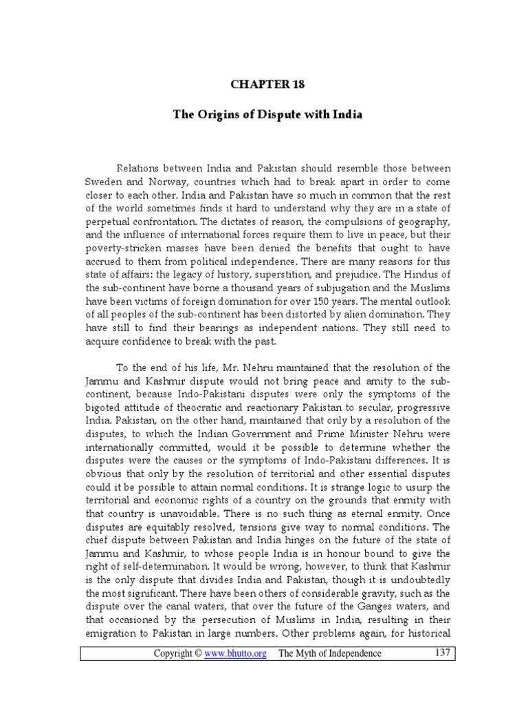 Origins of The Dispute With India PDF Partition Of India Pakistan