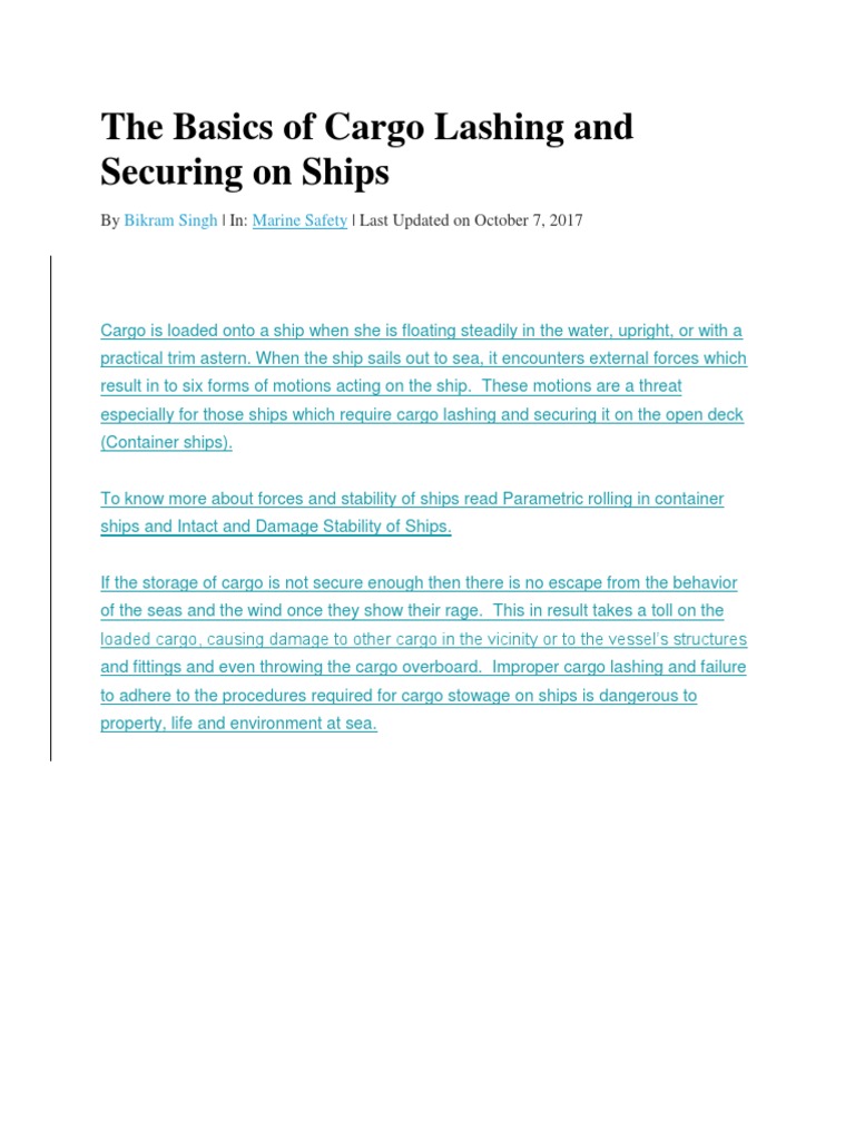 The Basics of Cargo Lashing and Securing On Ships | PDF | Cargo | Ships