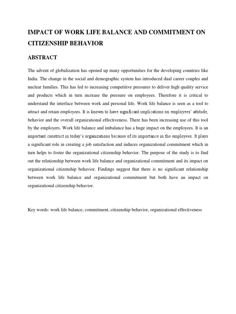 Work-Life Balance and Citizenship Behavior | PDF | Factor Analysis ...
