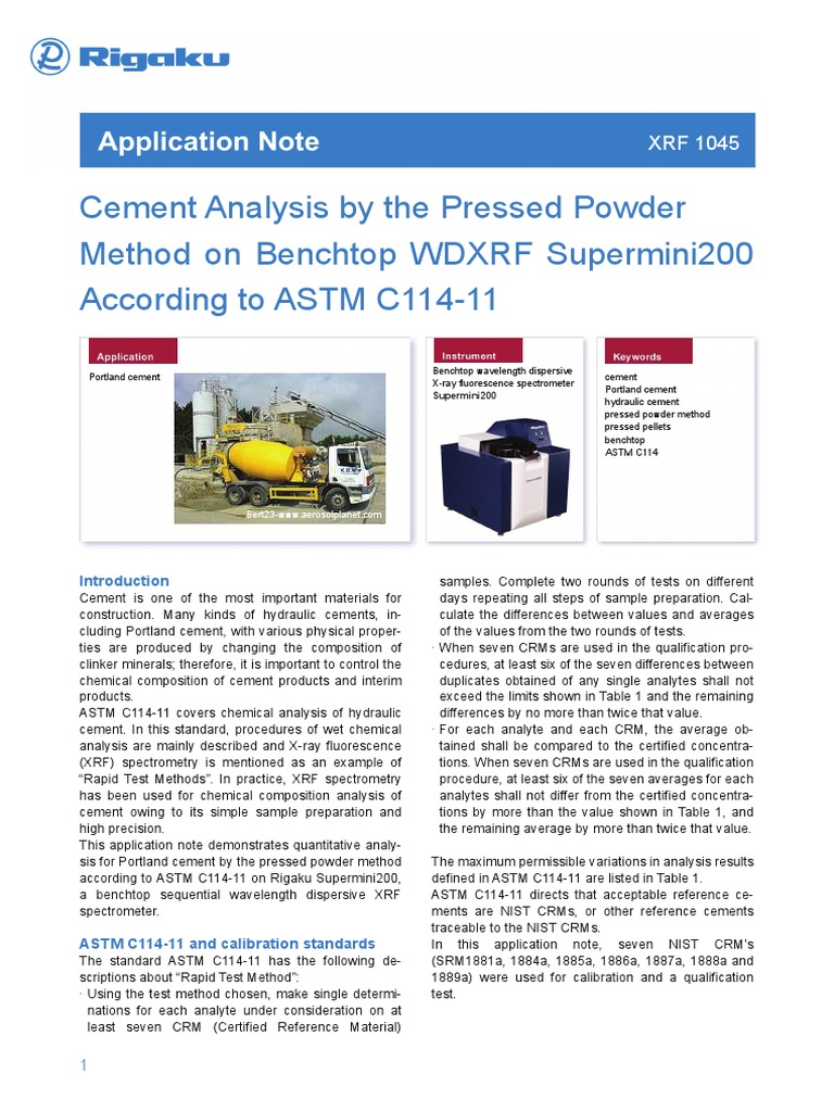 XRF Analysis of Portland Cement per ASTM C114 | PDF | Calibration ...