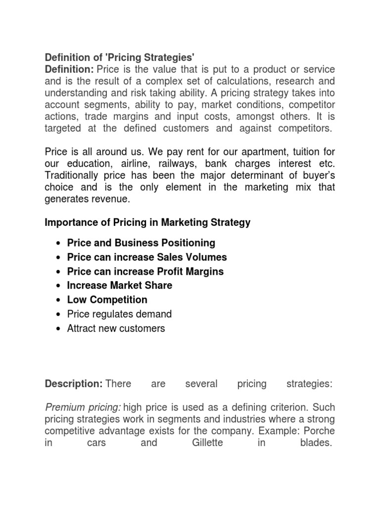 Overview of Pricing Strategies | PDF | Pricing | Prices