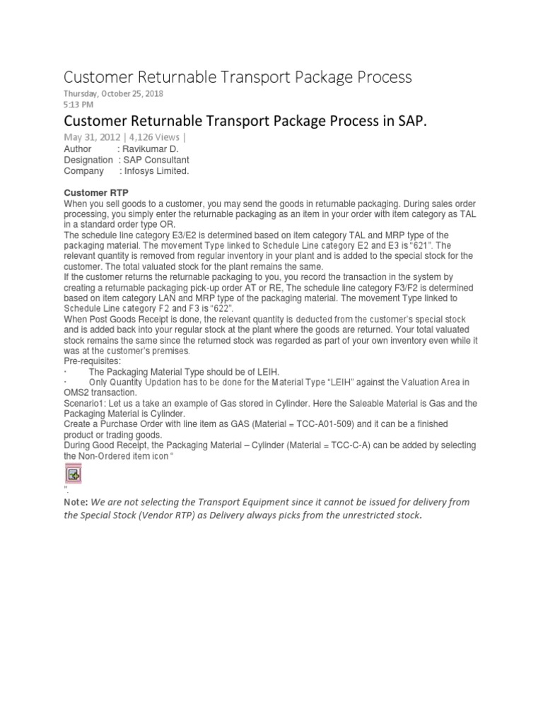 Customer RTP Process in SAP MM | PDF | Receipt | Packaging And Labeling