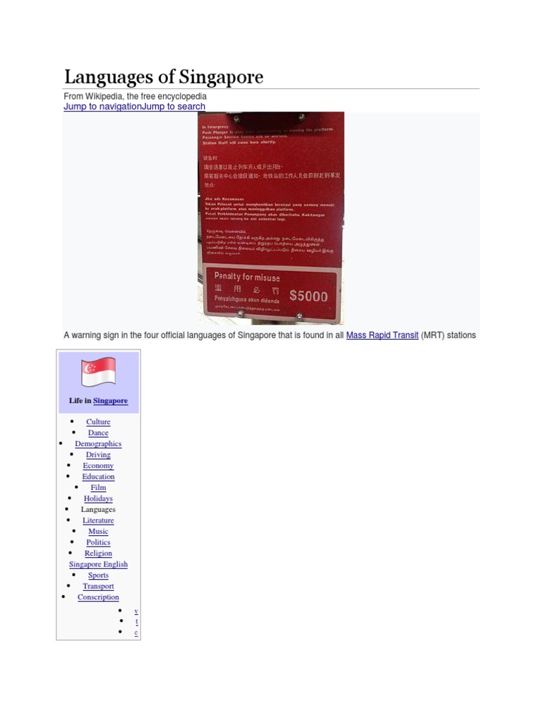 Languages of Singapore PDF Languages Of Singapore Standard Chinese