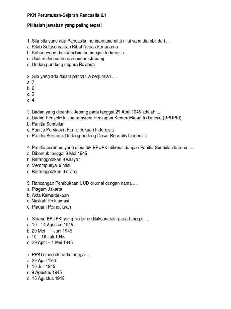 Soal Ulangan Sidang Bpupki 2 Dan Jawabannya - Juru Soal