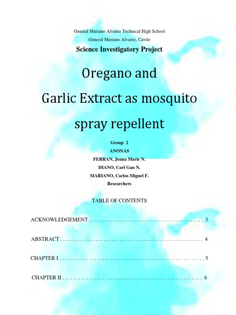 SIP Oregano and Garlic As Mosquito Spray Repellant PDF Garlic
