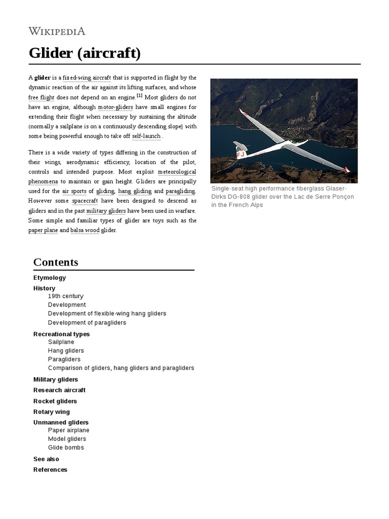 Glider (Aircraft) | PDF | Fixed Wing Aircraft | Glider (Sailplane)
