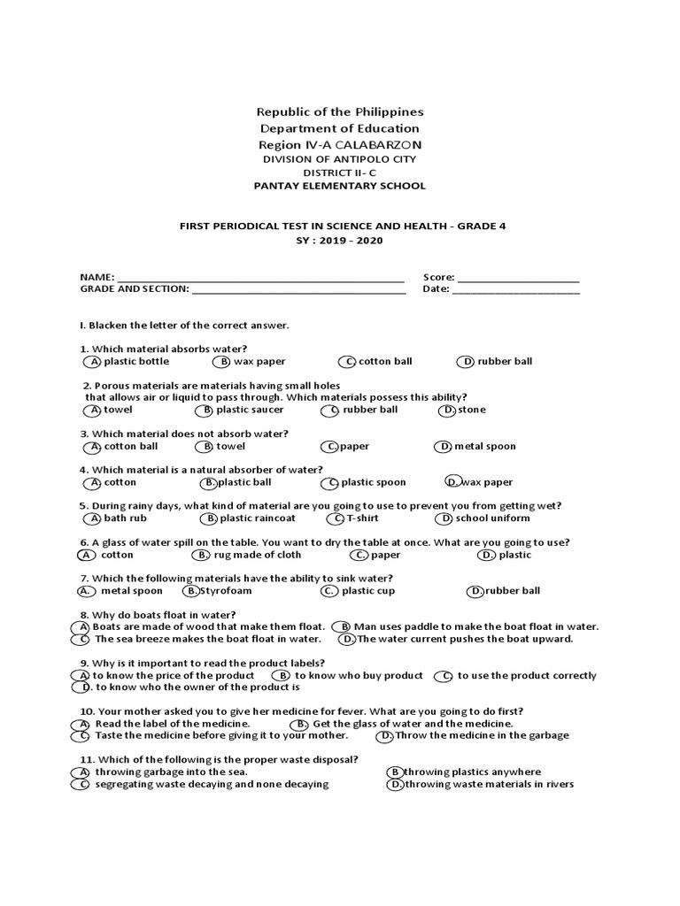 Grade 4 Science Periodical Test | PDF | Homogeneity And Heterogeneity ...