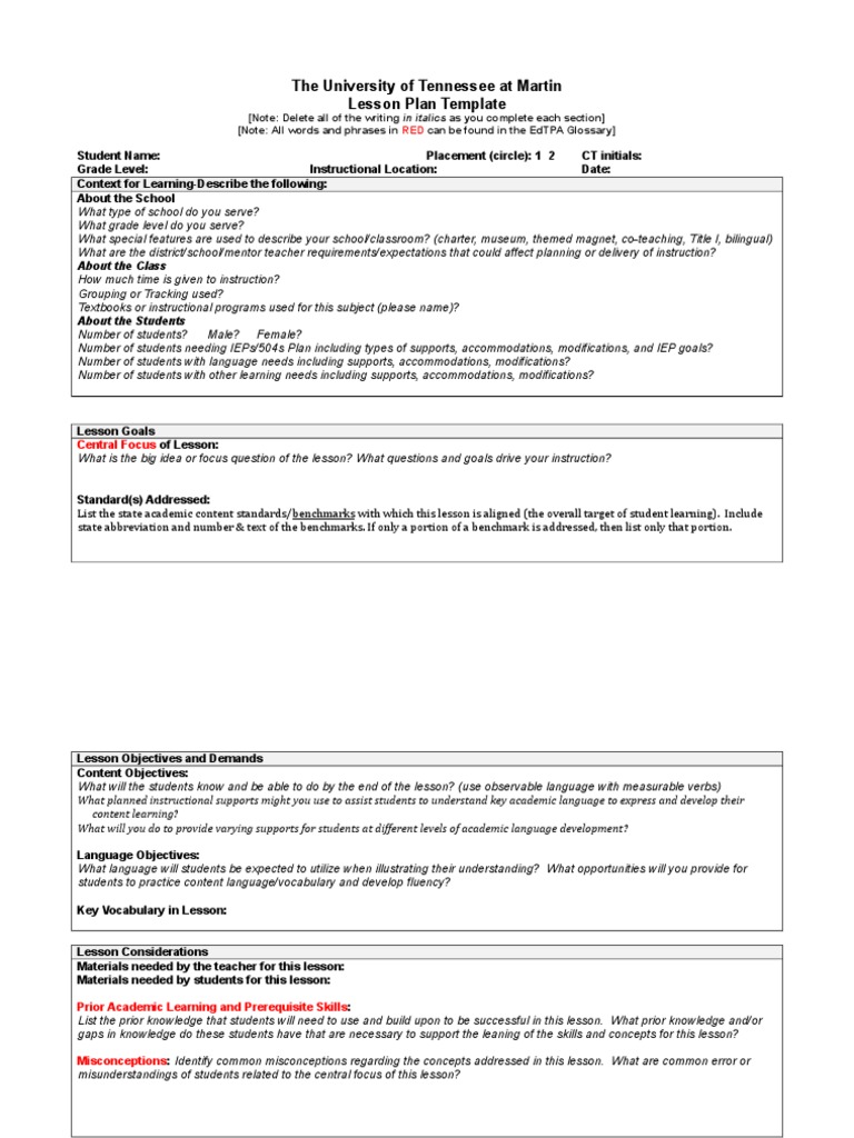Tennessee Lesson Plan Template | PDF | Educational Assessment | Lesson Plan