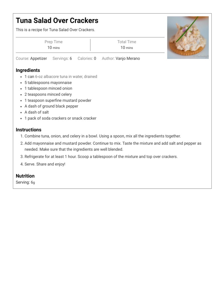 Tuna Salad Over Crackers Recipe Panlasang Pinoy PDF Teaspoon