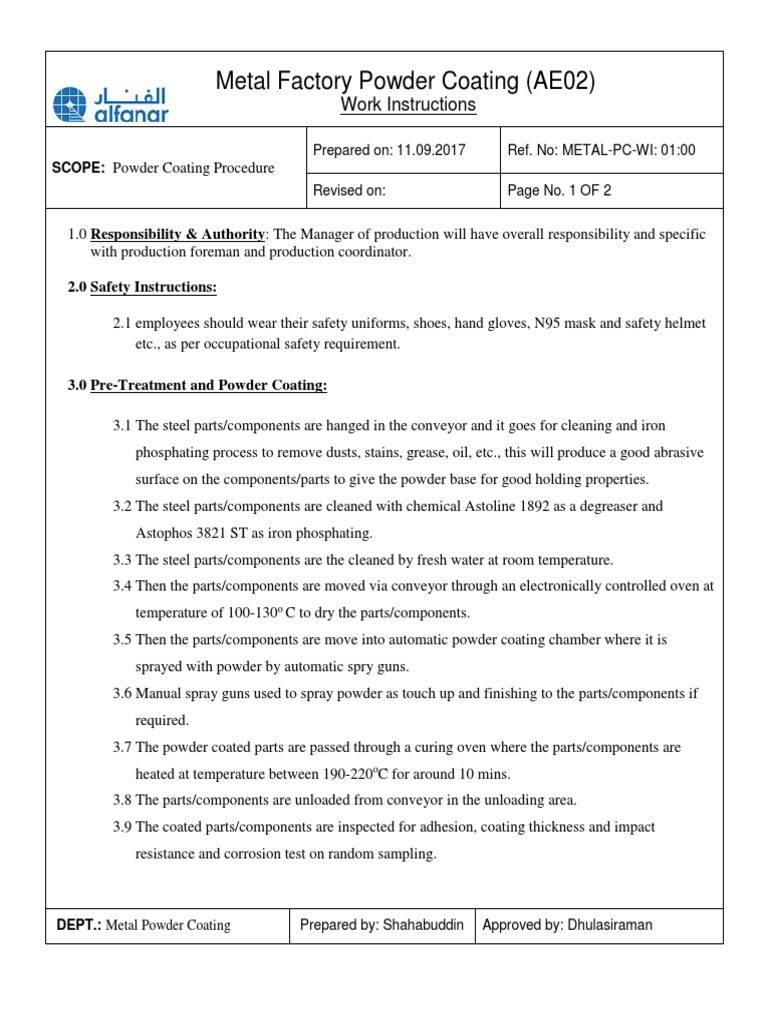 Powder Coating Procedure Metals Industrial Processes