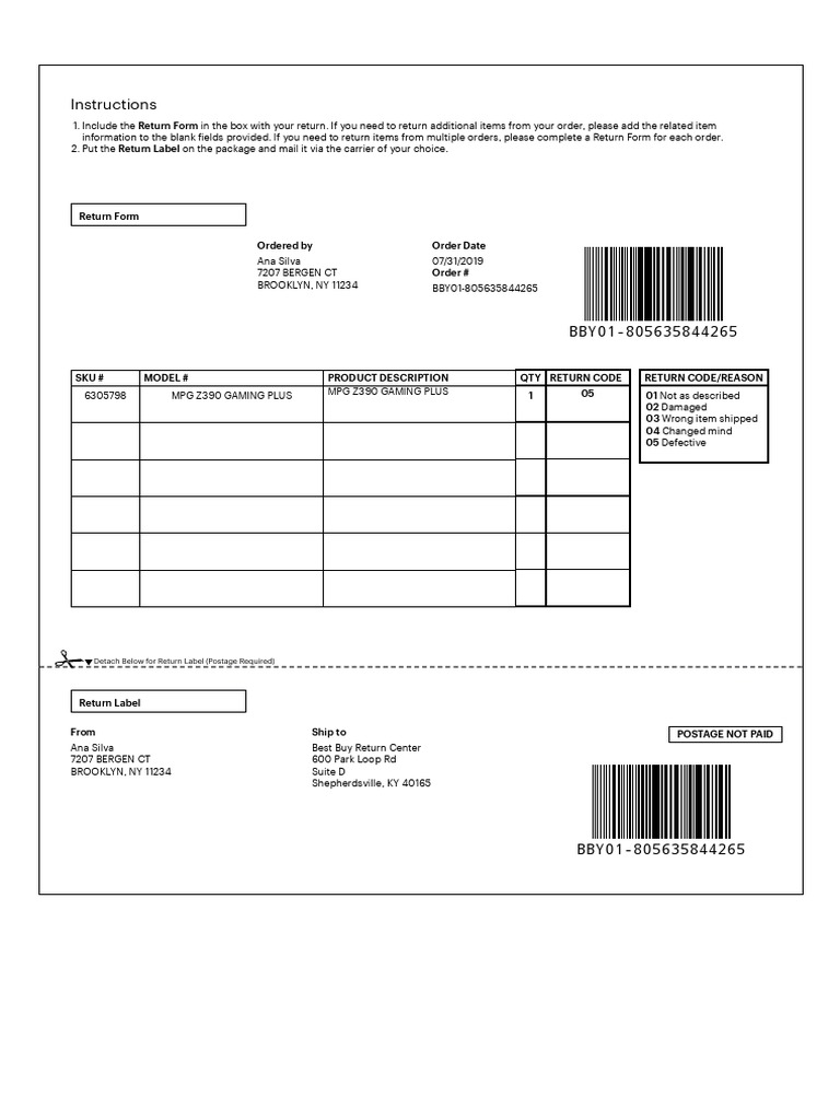 Instructions: Detach Below For Return Label (Postage Required) | PDF