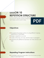 Lesson 10 Repetition Structure: in This Chapter Discussing The Different Repetition Next Loop and For Each Loop