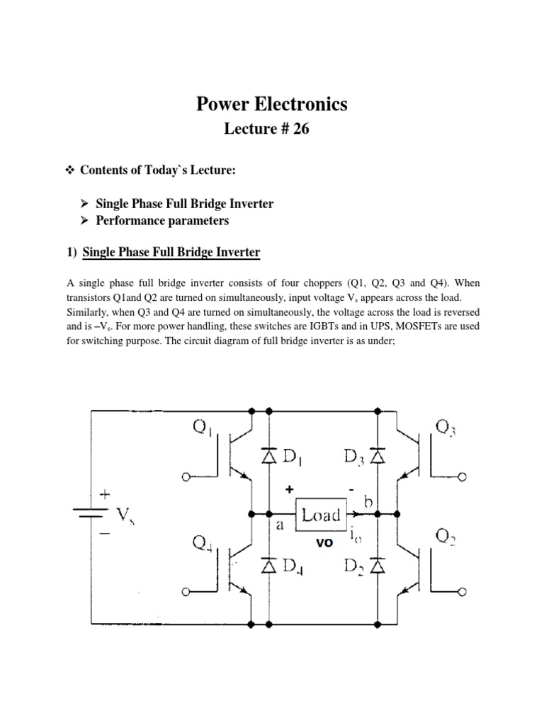 Power Electronics Lecture 26 PDF Power Inverter Electrical