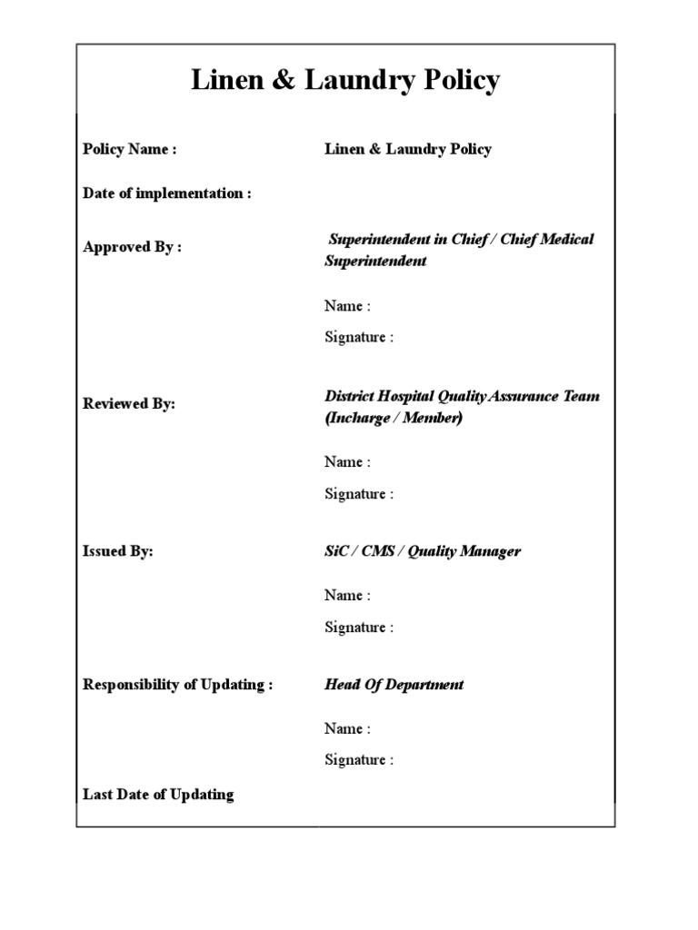 Hospital Linen & Laundry Management Policy | PDF | Housekeeping | Laundry