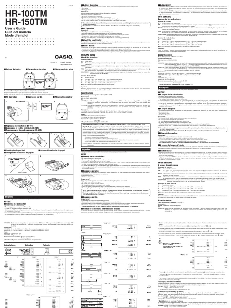 Casio Hr100tm Hr150tm WC en PDF Equipo de oficina Ingenieria Eléctrica