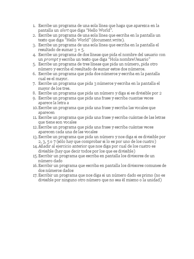 Ejercicios de Programación en JavaScript | PDF | Informática