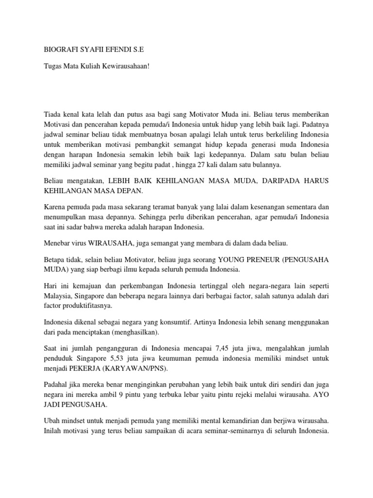 Biografi Syafii Efendi S Biografi Syafii Efendi S