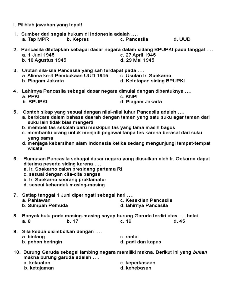 Ulangan Pkn Ke 1 Kls 5 2018 2019 Edit