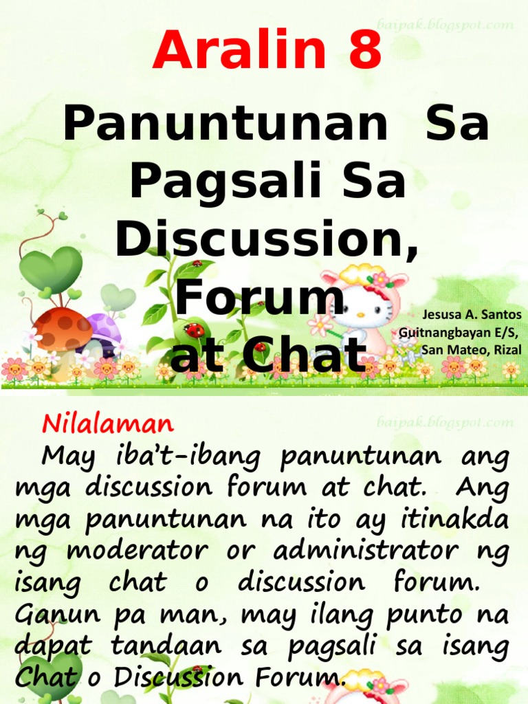 Panuntunan Sa Pagsali Sa Discussion, Forum at Chat: Aralin 8