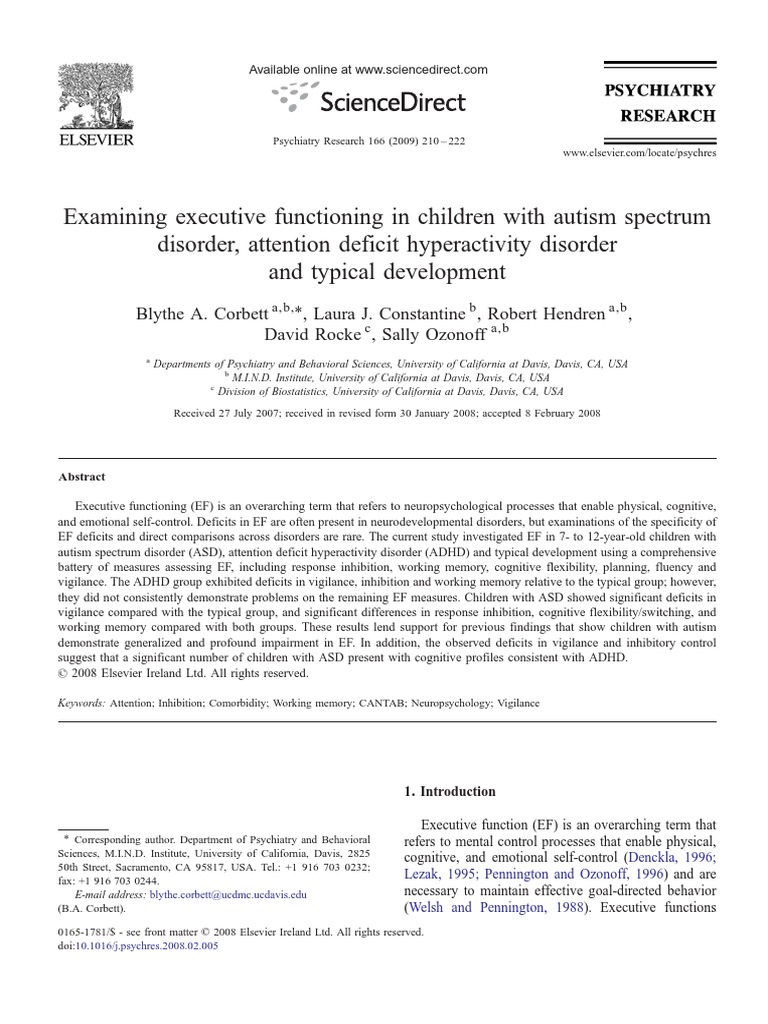 Examining Executive Functioning in Children With Autism Spectrum ...
