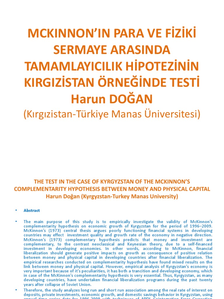 Testing the Validity of McKinnon's Complementarity Hypothesis Between