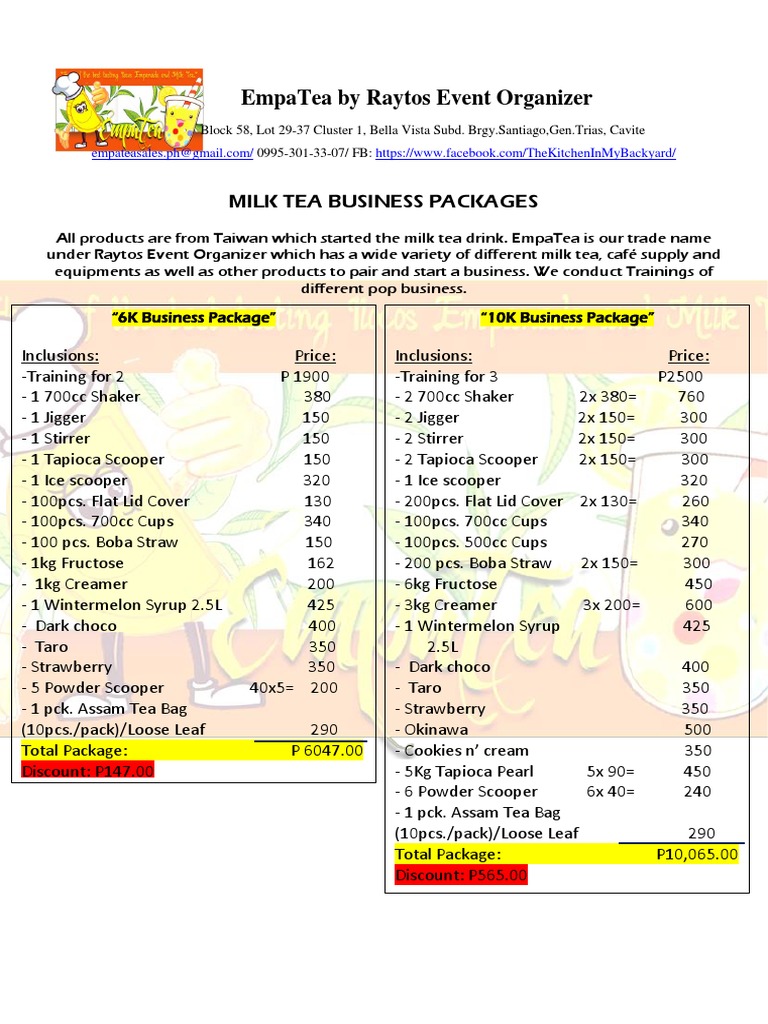 Milk Tea Business Packages Overview | PDF | Hot Drinks | Tea