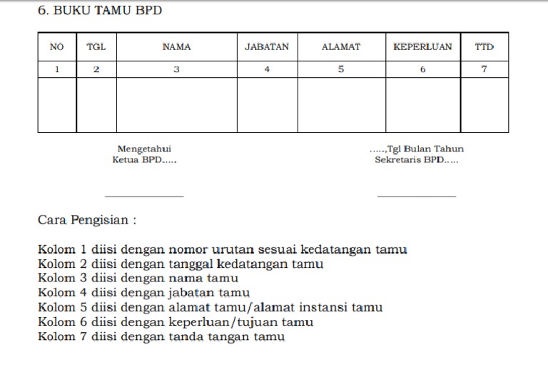 Format Buku Tamu Bpd
