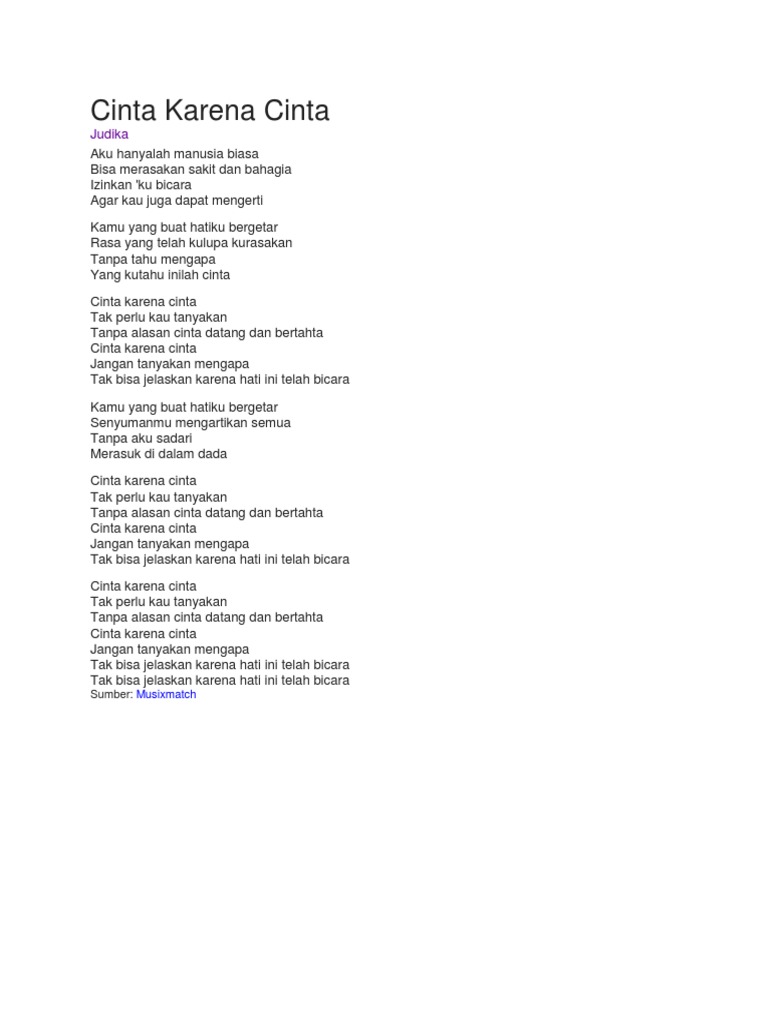 Lirik Lagu Cinta Karena Cinta Docx