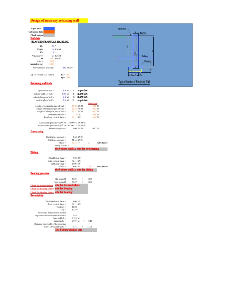 Masonry Retaining Wall Design Analysis | PDF | Mechanical Engineering ...