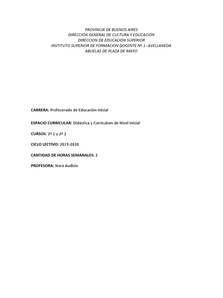Diseño Curricular y Didáctica Inicial 2025 | PDF | Plan de estudios ...