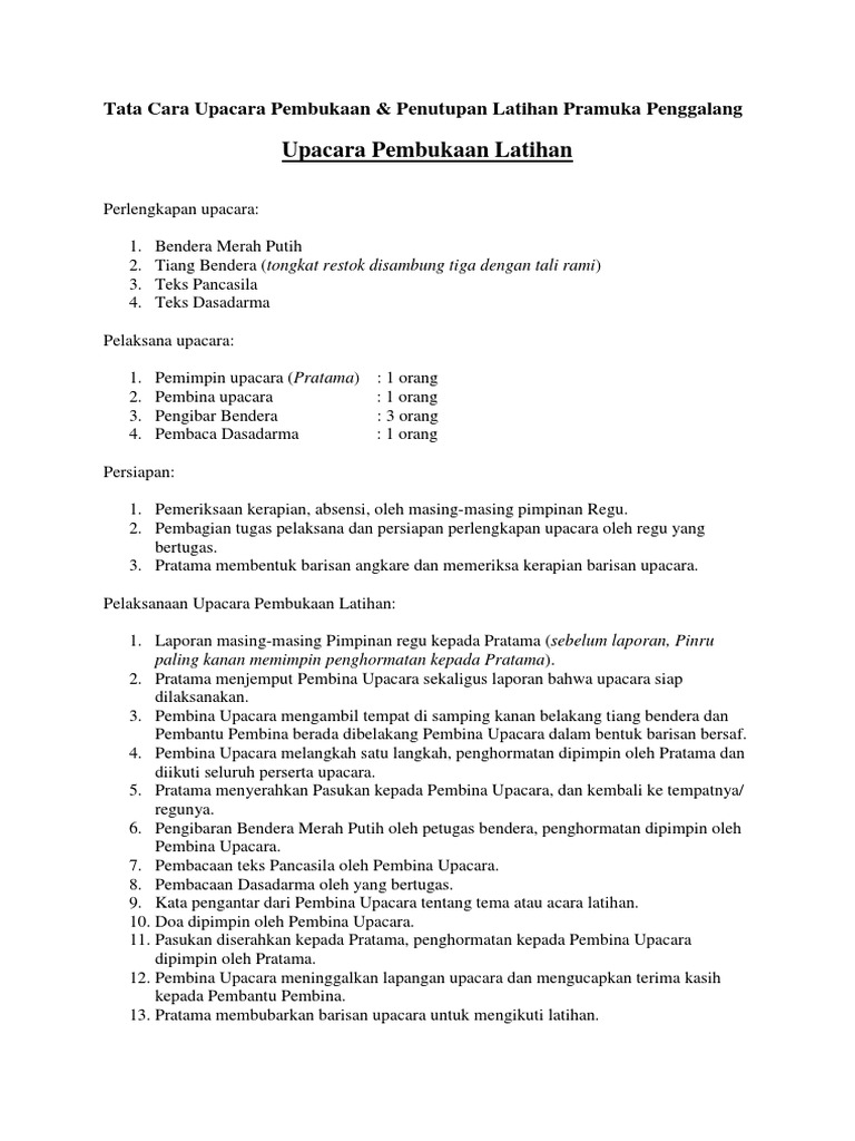 Tata Cara Upacara Pembukaan Pramuka Penggalang Pdf