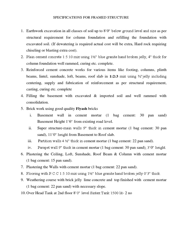 Framed Structure Specifications Guide | PDF | Basement | Wall