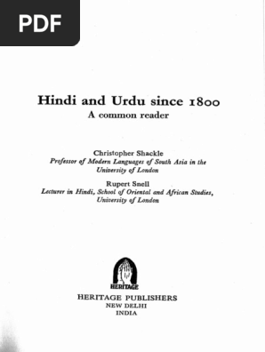 Christopher Shackle Rupert Snell Hindi And Urdu Since 1800 A Common Reader South Asia Books 1990