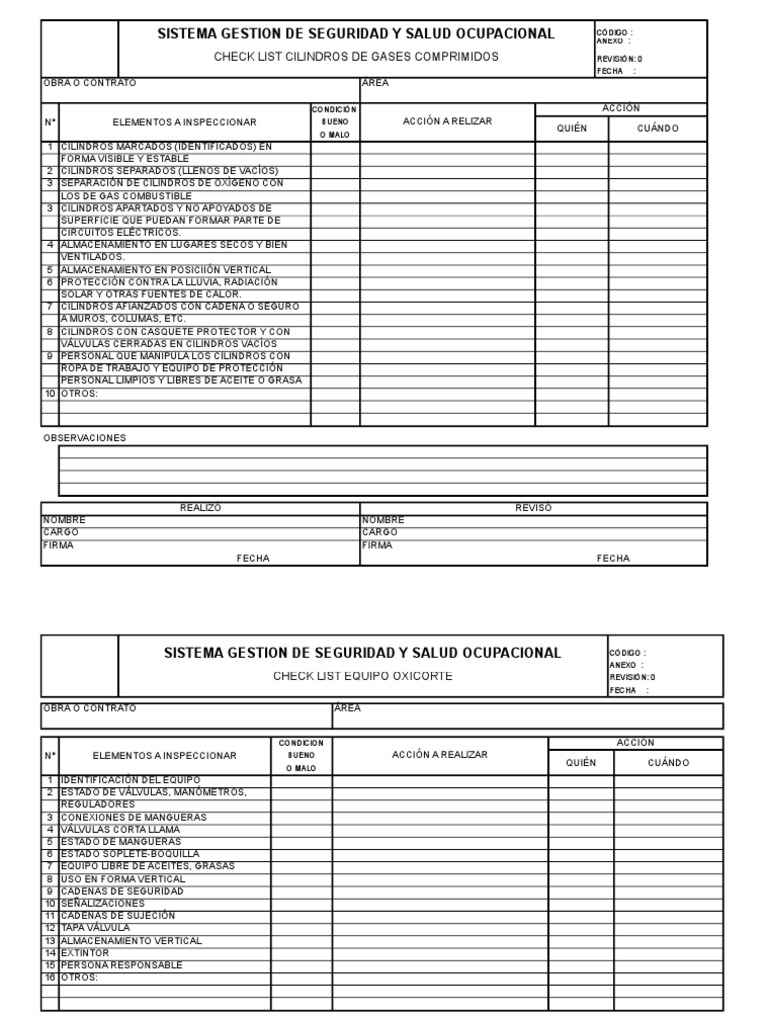 Sistema Gestion De Seguridad Y Salud Ocupacional: Check List Cilindros ...