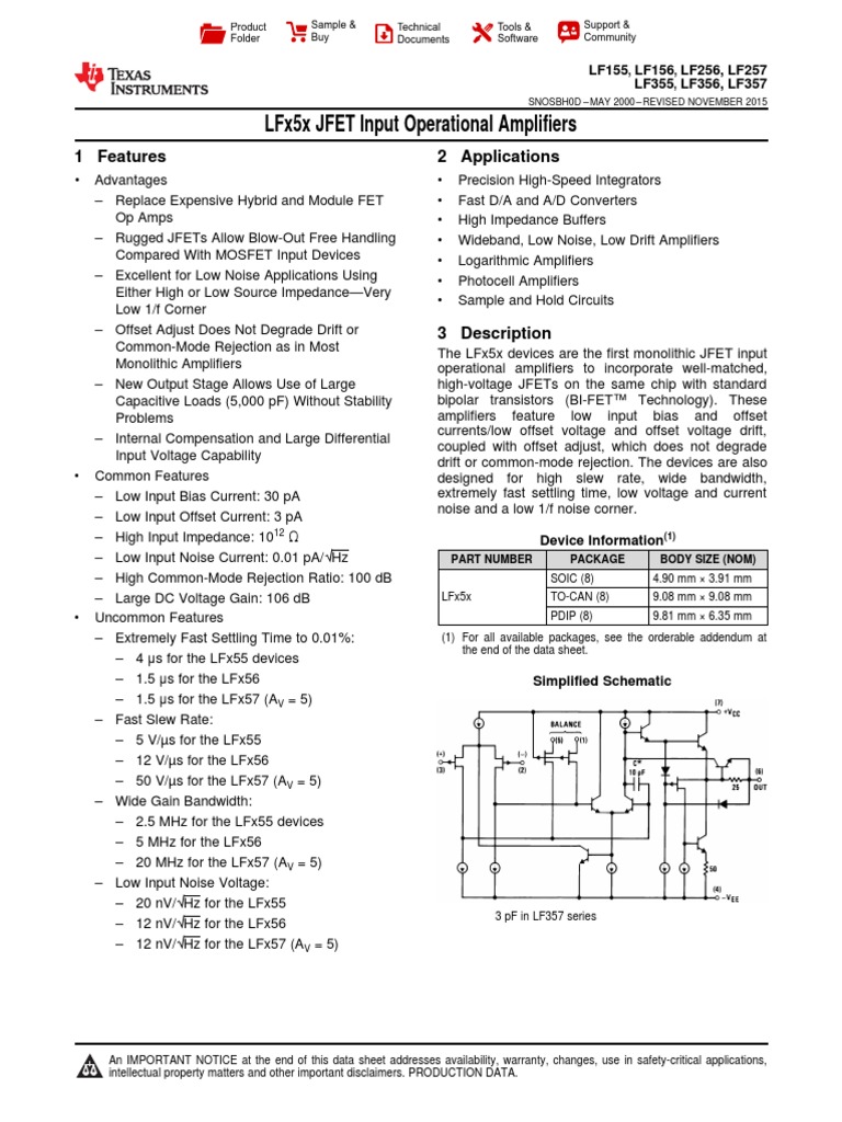 lf356 Data | PDF | Amplifier | Field Effect Transistor