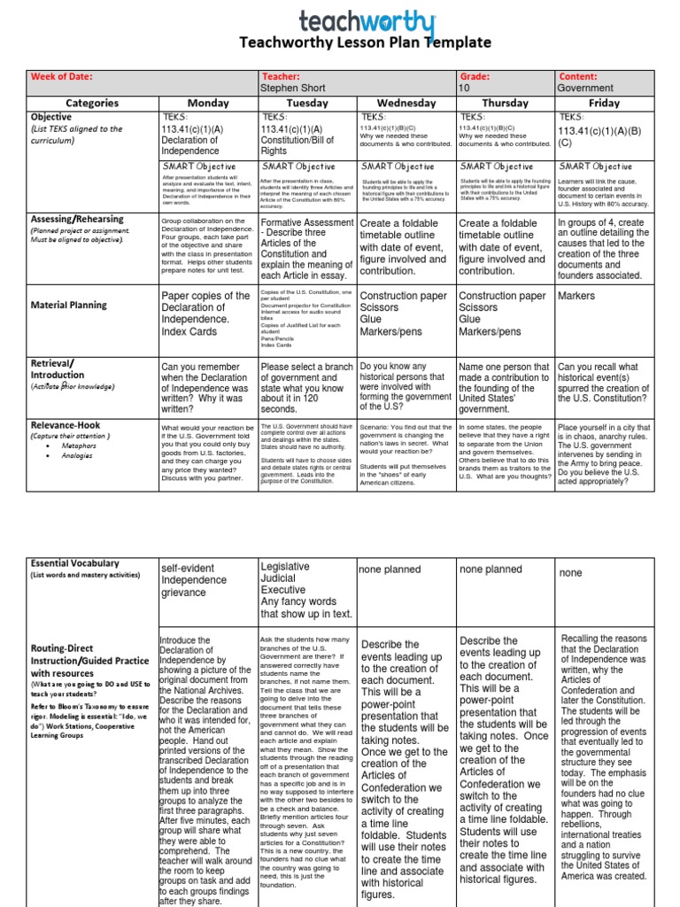 Neuro Nine Lesson Plan Template Fillable-1-2 | PDF | Federal Government ...