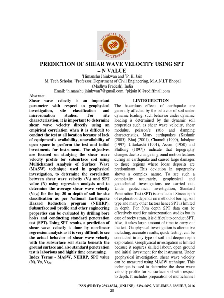 Shear Wave Velocity Prediction via SPT | PDF | Seismology | Mechanics