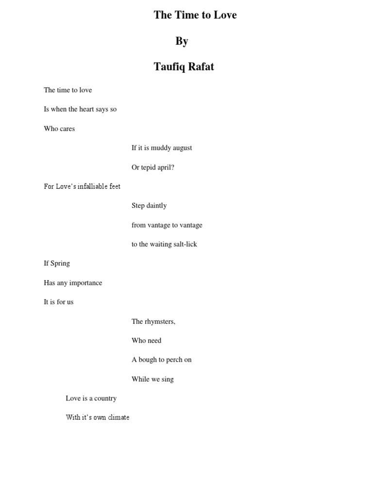 Time To Love by Taufiq Raffat PDF Poetry Love