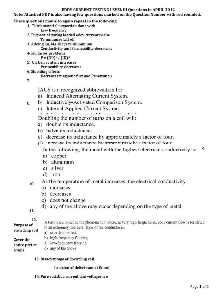 Eddy Current Testing Level Iii Questions in April 2012 These Questions
