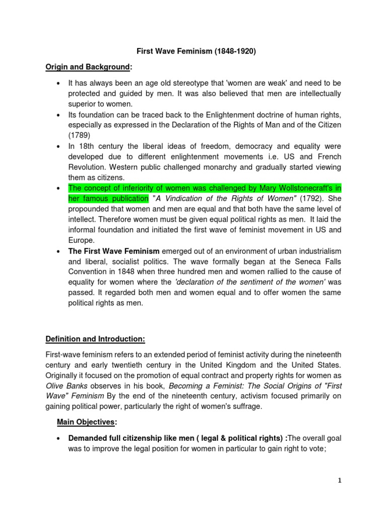 Overview of First Wave Feminism | PDF | Feminism | Gender Studies