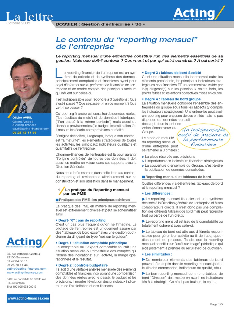Contenu Du Reporting Mensuel De Economie