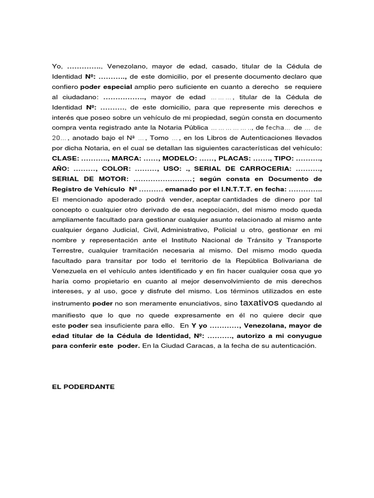 Poder Venta de Auto Modelo | PDF | Información del gobierno | Justicia