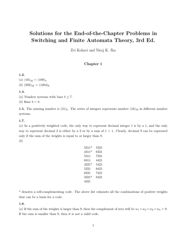Solutions for the EndoftheChapter Problems in Switching and Finite