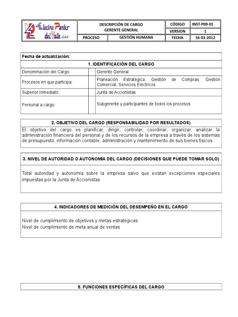 INSTP0901 Descripción de Cargo Gerente General