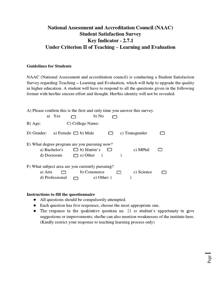 NAAC Student Satisfaction Survey Guide | PDF | Mentorship | Teachers