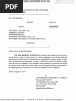 Lawsuit No1 - Dave Gordon V Picente Summons Action 8-19