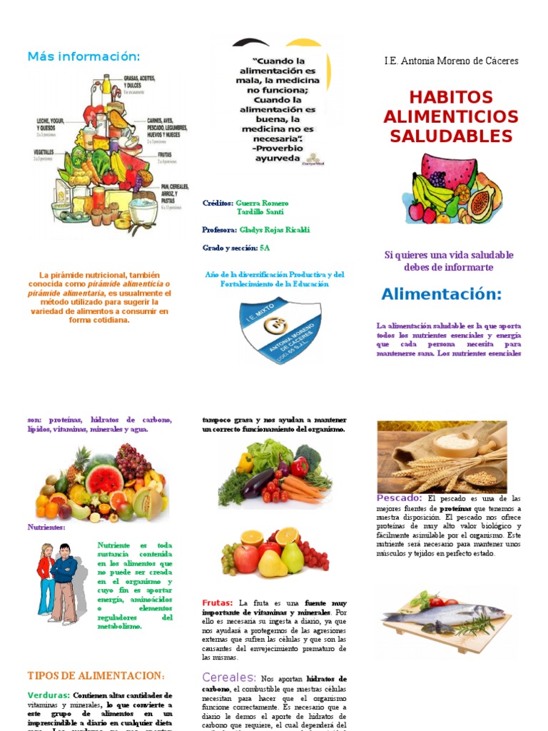 Triptico Habitos Alimenticios Pdf Nutrientes Alimentos