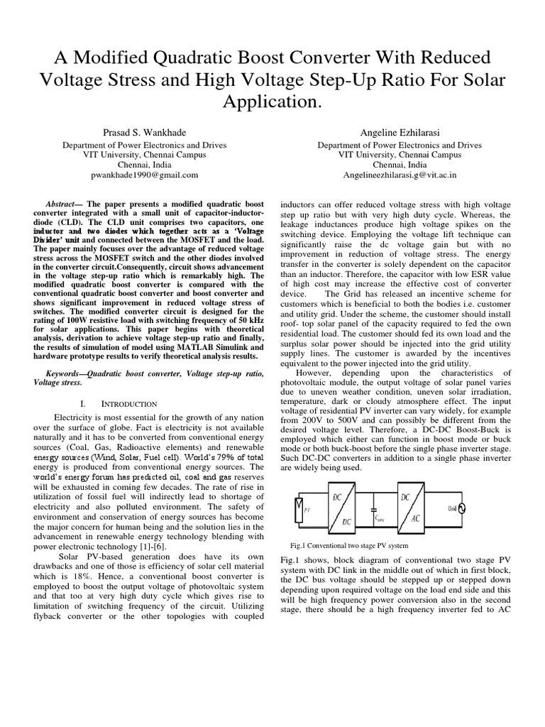Modified Quadratic Boost Converter for Solar | PDF | Power Inverter ...